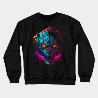 Tiger Head Retrowave Synthwave - 1980's Animal Print Crewneck Sweatshirt